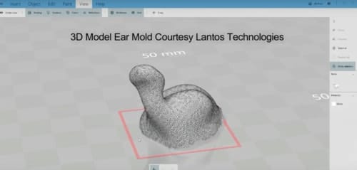 Imagen del modelo 3D del software de moldes auriculares de Lantos Technologies.